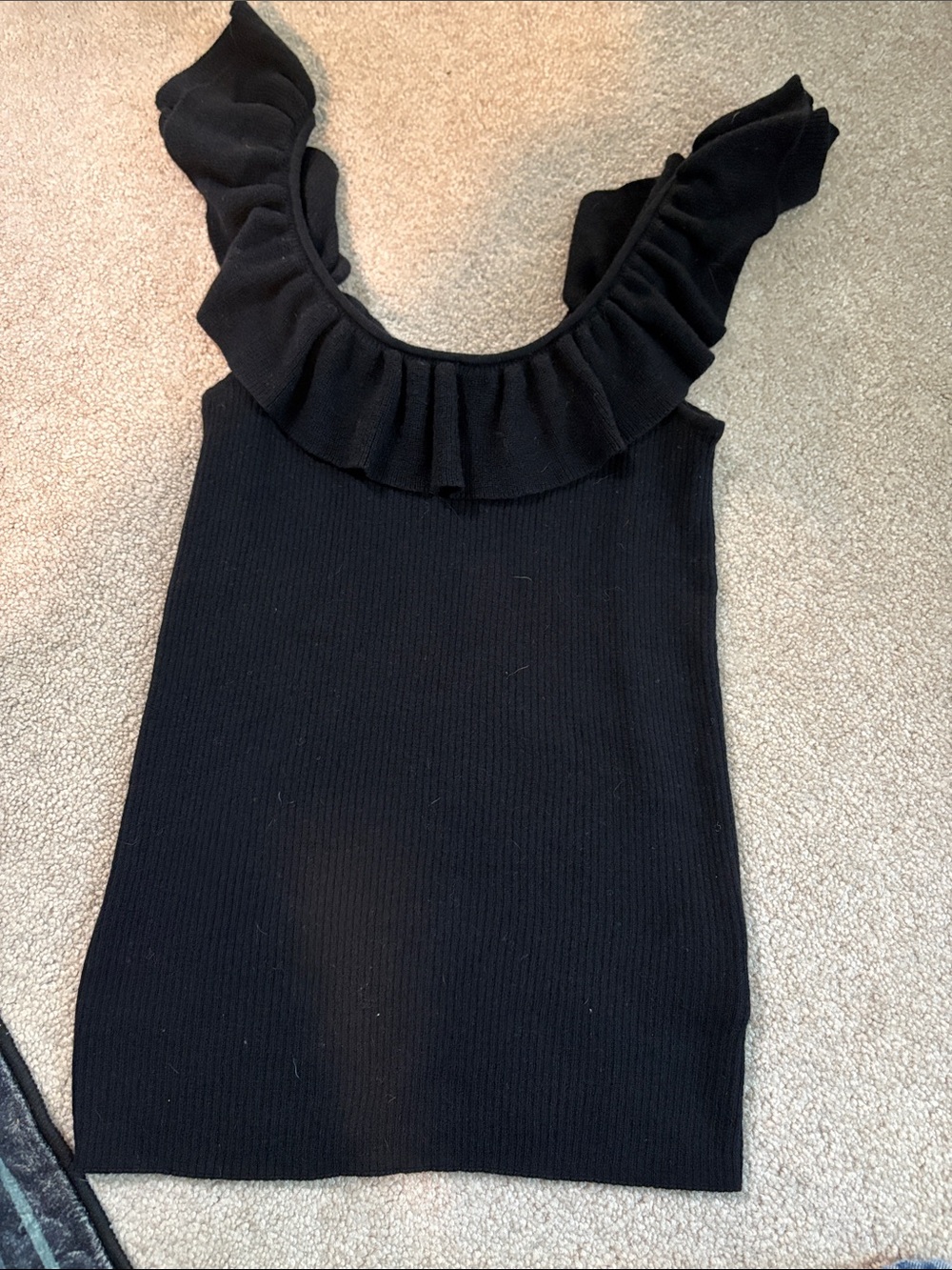 Madewell Black Ruffle-Trim Ribbed Tank Top